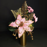 Arranjo de Natal Rosa - Luxo - Rosa e Dourado - 37cmX20cm