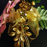 Arranjo de Natal Rosa - Luxo - Rosa e Dourado - 37cmX20cm