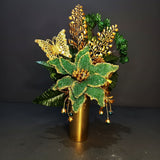 Arranjo de Natal Verde - Luxo - Verde e Dourado - 37cmX20cm