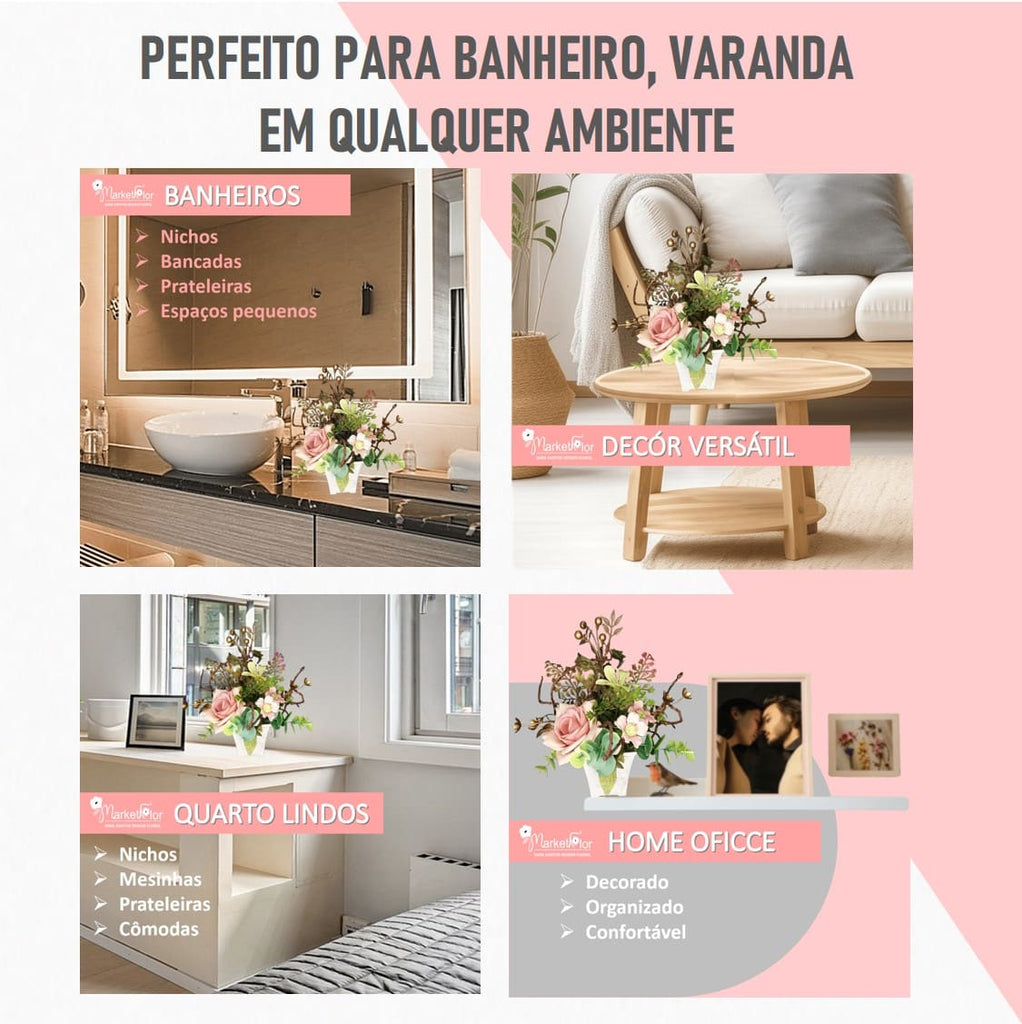 Mini Arranjo de Flores Premium - 21X20cm 🌸 Decoração de Sala Escritório Casamento Presente Sofisticado