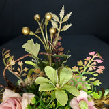 Mini Arranjo de Flores Luxo – Rosa e Dourado - 21X20cm
