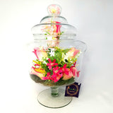 Arranjo Dentro do Vidro - Rosa | Botão de Rosas e Mini Flores do Campo - 30X19cm