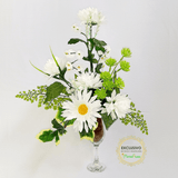 Arranjo de Flores na Taça -  Margarida Branca - 30X50cm